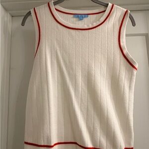 Draper James White Knit Tank with Red Trim